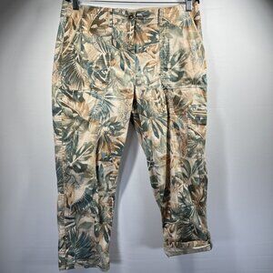 Chicos Women's Roll Tab Pants Size 8 Floral Tropical Lightweight Zipper Button